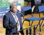  ?? Picture: BRIAN WITBOOI ?? BOLD STANCE: Mayor Mongameli Bobani speaks during an IDP meeting at the Nangoza Jebe Hall in New Brighton