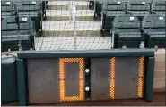  ?? MORRY GASH — THE ASSOCIATED PRESS ?? A new pitch clock sits at Salt River Field on Feb. 14 in Scottsdale, Ariz. Opening day will bring some of the MLB’s biggest changes in since 1969, including a pitch clock.