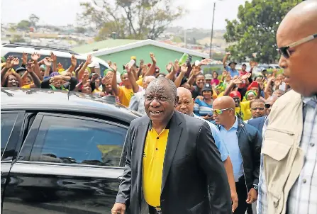  ?? Picture: MARK ANDREWS ?? CHARM OFFENSIVE: President Cyril Ramaphosa in Duncan Village for the handing over of a house he promised to the widow of ANC stalwart Henry Fazzie in January.