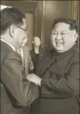  ?? AP ?? ▪ North Korean leader Kim Jong Un with South Korean national security director Chung Euiyong, Pyongyang