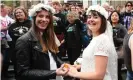  ??  ?? A mock wedding at the State Library of Victoria in Melbourne this year. The Smith bill proposes that religious ministers have the right to refuse to solemnise a marriage if the refusal ‘conforms to the doctrines, tenets or beliefs’ of the religion....