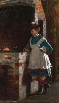 ??  ?? Eastman Johnson (1824-1906), Girl by the Hearth, 1878. Oil on board, 131/8 x 7½ in. Courtesy Debra Force Fine Art.