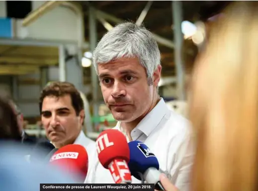  ??  ?? Conférence de presse de Laurent Wauquiez, 20 juin 2018.