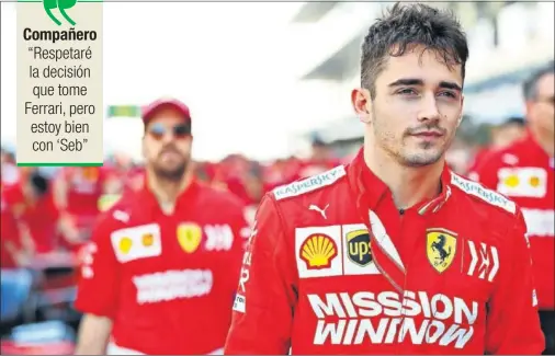  ??  ?? Charles Leclerc, delante de Sebastian Vettel, durante los entrenamie­ntos del pasado GP de Abu Dhabi de 2019 en Yas Marina.