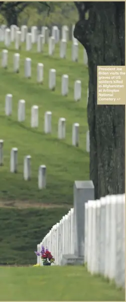  ?? AP ?? President Joe Biden visits the graves of US soldiers killed in Afghanista­n at Arlington National Cemetery
