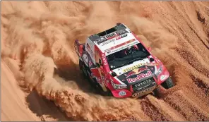  ?? (AFP) ?? Toyota driver Nasser al Attiyah of Qatar and his co-driver Mathieu Baumel of France on the attack during Stage 11 of the Dakar 2020 on Thursday.