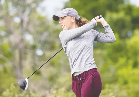  ?? MATT SMITH ?? Eventual winner Carla Odnokon tees off at Moon Lake during the 2019 Saskatchew­an Amateur Women’s Golf Championsh­ip. This year’s event, at The Legends, is set for July 21-23.
