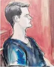  ?? THE ASSOCIATED PRESS ?? Courtroom sketch shows Ross William Ulbricht awaiting sentencing on Friday in New York. The San Francisco man created the online drug-selling site Silk Road.