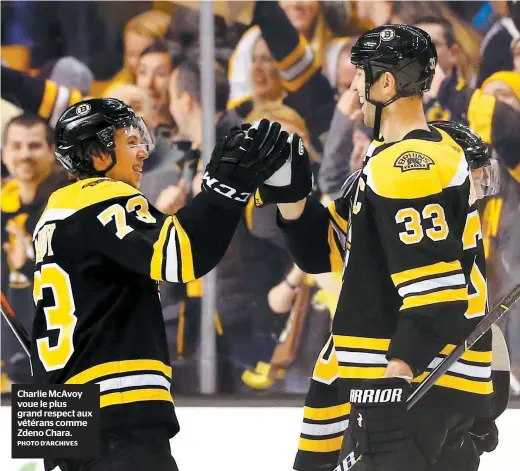  ?? PHOTO D’ARCHIVES ?? Charlie McAvoy voue le plus grand respect aux vétérans comme Zdeno Chara.