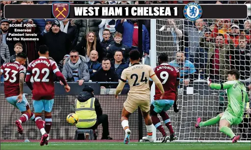  ?? ?? SCORE POINT:
Emerson Palmieri levels for the Hammers