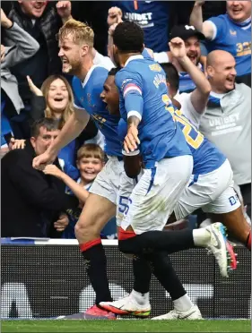  ?? ?? Filip Helander celebrates his goal at Ibrox in the first Glasgow derby encounter of the season which Rangers won 1-0