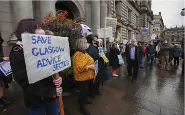  ?? Picture: Colin Mearns ?? Protest over groups missing out on funding outside Glasgow City Chambers earlier this month