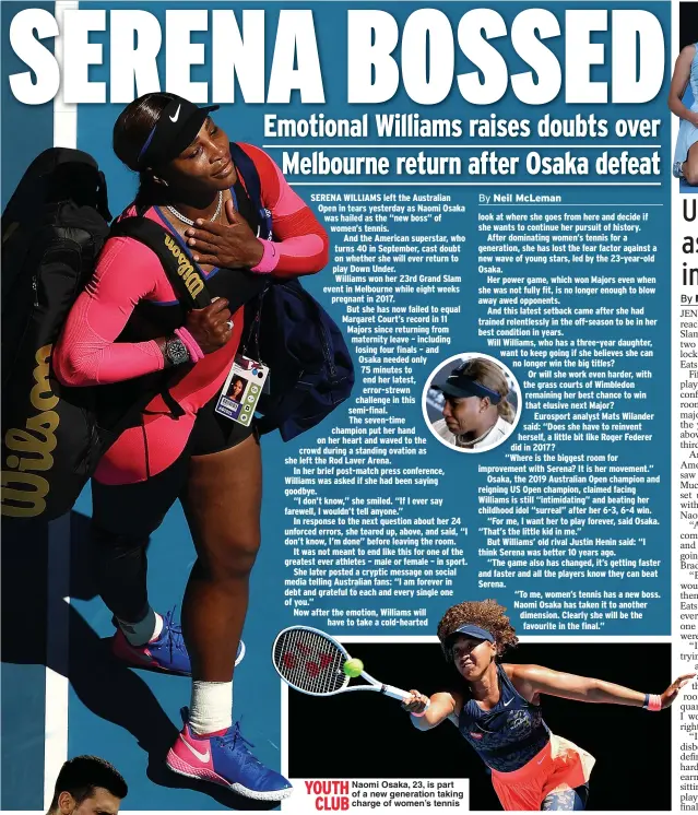  ??  ?? YOUTH
Naomi Osaka, 23, is part of a new generation taking CLUB
charge of women’s tennis