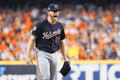  ?? MATT SLOCUM/ASSOCIATED PRESS ?? Washington pitcher Stephen Strasburg allowed two runs in 8⅓ innings and struck out seven to lead the Nationals to a win over the Houston Astros in Game 6 of the World Series on Tuesday.
