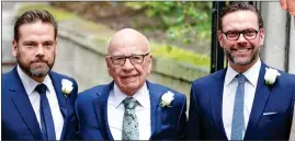  ??  ?? DYNASTY: James (right) and Lachlan Murdoch with their father Rupert. Top, James with wife Kathryn and, right, his bombshell resignatio­n letter
