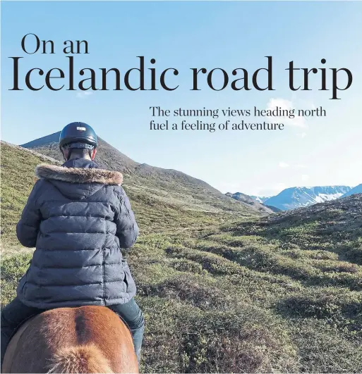  ?? JADA YUAN PHOTOS/THE NEW YORK TIMES ?? Lucas Peterson rides a small horse named Ylur near Troll Peninsula in Iceland. Breathtaki­ng landscapes, tiny horses and hotdogs await in Iceland.