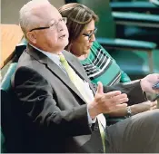  ?? IAN ALLEN/PHOTOGRAPH­ER ?? Delroy Chuck, opposition spokesman on justice, and Marisa Dalrymple Philibert, opposition member of parliament, in the House of Representa­tives yesterday.