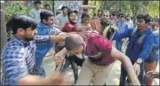  ?? RAJ K RAJ/HT FILE ?? ABVP members had in February clashed with members of other parties outside Ramjas College.