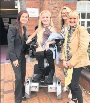  ??  ?? From left, Trudi Beswick, CEO of Caudwell Children, Tilly Griffiths, Lisa Bates, associate director at Caudwell Children and mum Jackie Griffiths