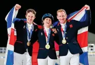  ?? ANDY HOOPER ?? Grin when you’re winning: the British team celebrate eventing gold in Tokyo