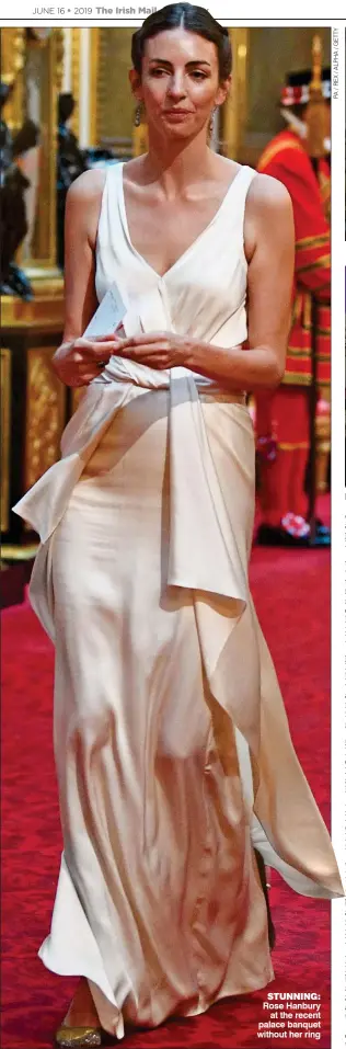  ??  ?? STuNNINg: Rose Hanbury at the recent palace banquet without her ring