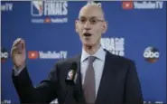  ?? JEFF CHIU — THE ASSOCIATED PRESS ?? NBA Commission­er Adam Silver speaks at a news conference before Game 1 of the NBA Finals.