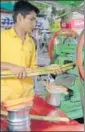  ?? HT PHOTO ?? Pradeep Rathore at his sugarcane juice stall in Kota.