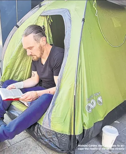  ??  ?? Michael Cordes devours books to escape the reality of life on the streets