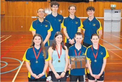  ?? ?? The Tauhara badminton team lines up after a hard fought win in the annual Schools Badminton Shield: From back left, Liam Young, Alex Edmonds, Reuben Diack, Harrison Eagle and front from left, Caitlin Glass, Holly Bragg, Alana French, Riley French.
