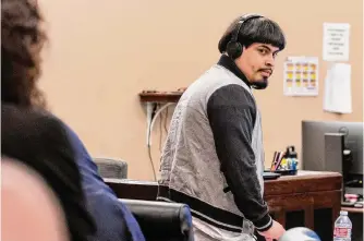  ?? Josie Norris/staff photograph­er ?? Jilson Duban Avelar-rodriguez of Honduras appears Tuesday for the first day of his capital murder trial in the 2018 killing of a couple in the Medical Center area.