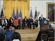  ?? PATRICK SEMANSKY/ASSOCIATED PRESS ?? President Joe Biden speaks in the East Room of the White House in Washington, Friday, Jan. 6, 2023, during a ceremony to mark the second anniversar­y of the Jan. 6 assault on the Capitol and to award Presidenti­al Citizens Medals to state and local officials, election workers and police officers for their “exemplary deeds of service for their country or their fellow citizens” in upholding the results of the 2020electi­on and fighting back the Capitol mob.