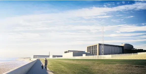  ??  ?? A CGI image from French energy company EDF of what the nuclear power station, Hinkley Point C, in Somerset, would look like, were it ever to be built. Even Decc admits it could cost £37 billion