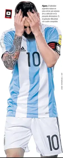  ?? JUAN MABROMATA / AFP ?? Figura. El futbolista argentino estuvo en cinco de las seis victorias de su selección en la presente eliminator­ia. Es el goleador Albicelest­e con cuatro conquistas.