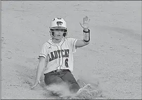  ?? Terrance Armstard/News-Times ?? Hit the dirt: El Dorado's Taylor Mayo slides into third with a triple against Texarkana on Thursday. The Lady Wildcats travel to Benton today in the district tournament, beginning at noon.