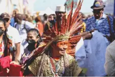  ?? — AFP photo ?? President of the Federation of the Huni Kui People in Acre in Brazil, Ninawa Inu Huni kui Pereira Nunes, is pictured during the COP27 climate summit in the Red Sea resort of Sharm el-Sheikh.