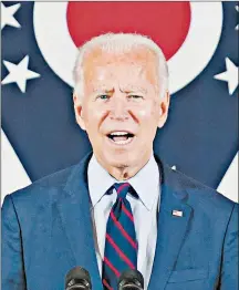  ?? CHANG W. LEE/THE NEW YORK TIMES ?? Democratic presidenti­al nominee Joe Biden speaks during a campaign stop Monday in Cincinnati. On Thursday, he held a virtual fundraiser.