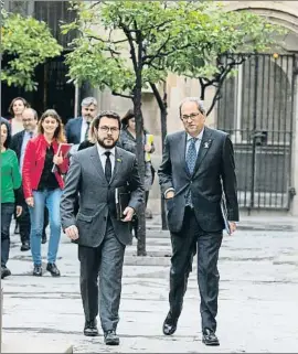  ?? CÉSAR RANGEL ?? Pere Aragonès y el president Quim Torra, ayer en Palau