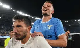  ?? ?? Lazio’s Sergej Milinkovic-Savic (right) celebrates after the win over Inter. Photograph: Alberto Lingria/Reuters
