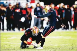  ?? Bay Area News Group/tns ?? San Francisco 49ers’ Robbie Gould kicks a field goal against Los Angeles Rams in the fourth quarter of their NFL game at Levi’s Stadium in Santa Clara in September 2017.