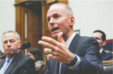  ?? SARaH SILBIGER/REUTERS ?? Boeing CEO Dennis Muilenburg testifies during a hearing on the 737 Max in Washington on Wednesday. Lawmakers accused him and Boeing of pushing profits over quality and safety, and he was chastised for not taking a pay cut after two fatal crashes under his watch.