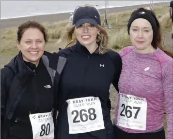  ??  ?? Denise Duffy, Nimah Renwick and Laoise Fenwick who were taking part in the Killary Gaelforce Cliff Walk 10K