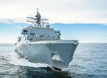  ?? ?? The $1.8 billion USS Fort Lauderdale, an amphibious transport dock ship, is the Navy’s first ship to be named for Fort Lauderdale. A commission­ing ceremony to mark the ship’s entry into active service will be held at Port Everglades on July 30.