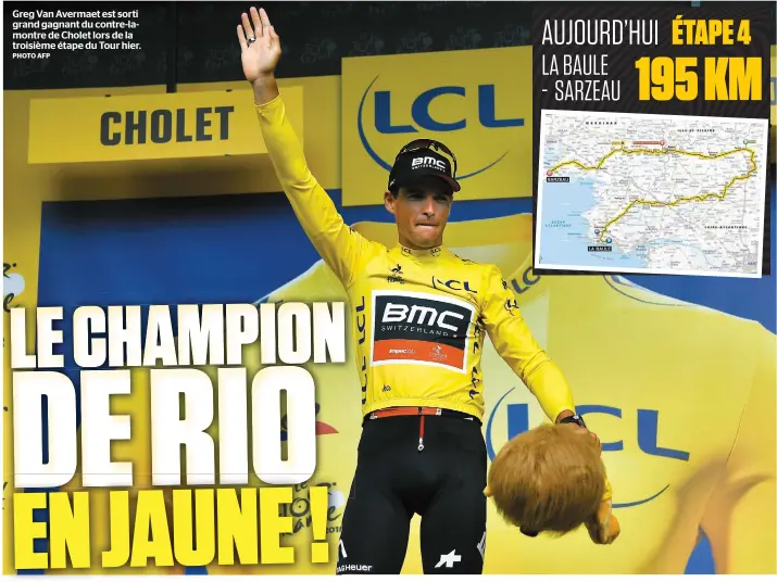  ?? PHOTO AFP ?? Greg Van Avermaet est sorti grand gagnant du contre-lamontre de Cholet lors de la troisième étape du Tour hier.