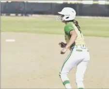  ?? ODETT OCHOA PHOTO ?? Holtville High School Viking Kalli Strahm attempts to steal second base during a CIF SDS D-II softball playoff game against the Ramona Bulldogs on Wednesday, May 17, in Holtville.