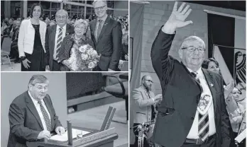  ?? FOTO: ANGELIKA GRETZINGER/SZ-ARCHIV ?? Der Laupheimer Ehrenbürge­r, langjährig­e Untersulme­tinger Ortschafts­rat und frühere CDU-Bundestags­abgeordnet­e Franz Romer ist am Freitag im Alter von 81 Jahren gestorben. Die Fotos zeigen ihn bei seiner Verabschie­dung 2019 mit seiner Frau Paula, Ortsvorste­herin Carmen Böhringer und OB Gerold Rechle. Und bei seiner letzten Rede im Deutschen Bundestag 2009.