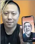  ?? Gina Ferazzi Los Angeles Times ?? HAO LI, a researcher on computer-generated video and founder of Pinscreen, uses his app to superimpos­e another face onto his body.