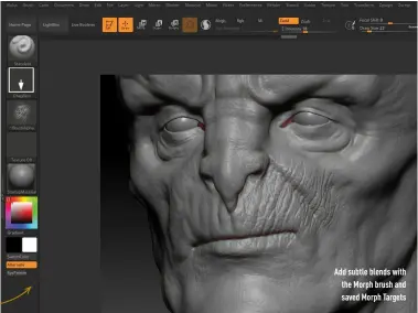  ??  ?? 15b add subtle blends with the Morph brush and saved Morph targets