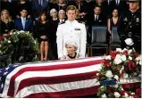  ?? ANDREW HARNIK / GETTY IMAGES ?? Roberta McCain, the 106-year-old mother of late Sen. John McCain, sits in front of her son’s casket as he lies in state Friday in the Rotunda of the U.S. Capitol.