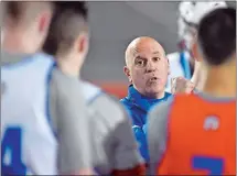  ?? DAY FILE PHOTO ?? Coast Guard men’s lacrosse coach Ray LaForte speaks to his players during practice in New London on Feb. 21, 2018.