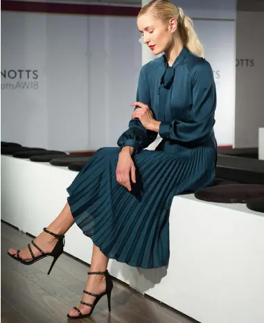  ??  ?? A model in designs from the Arnotts autumn/winter collection. Below, sister store Brown Thomas